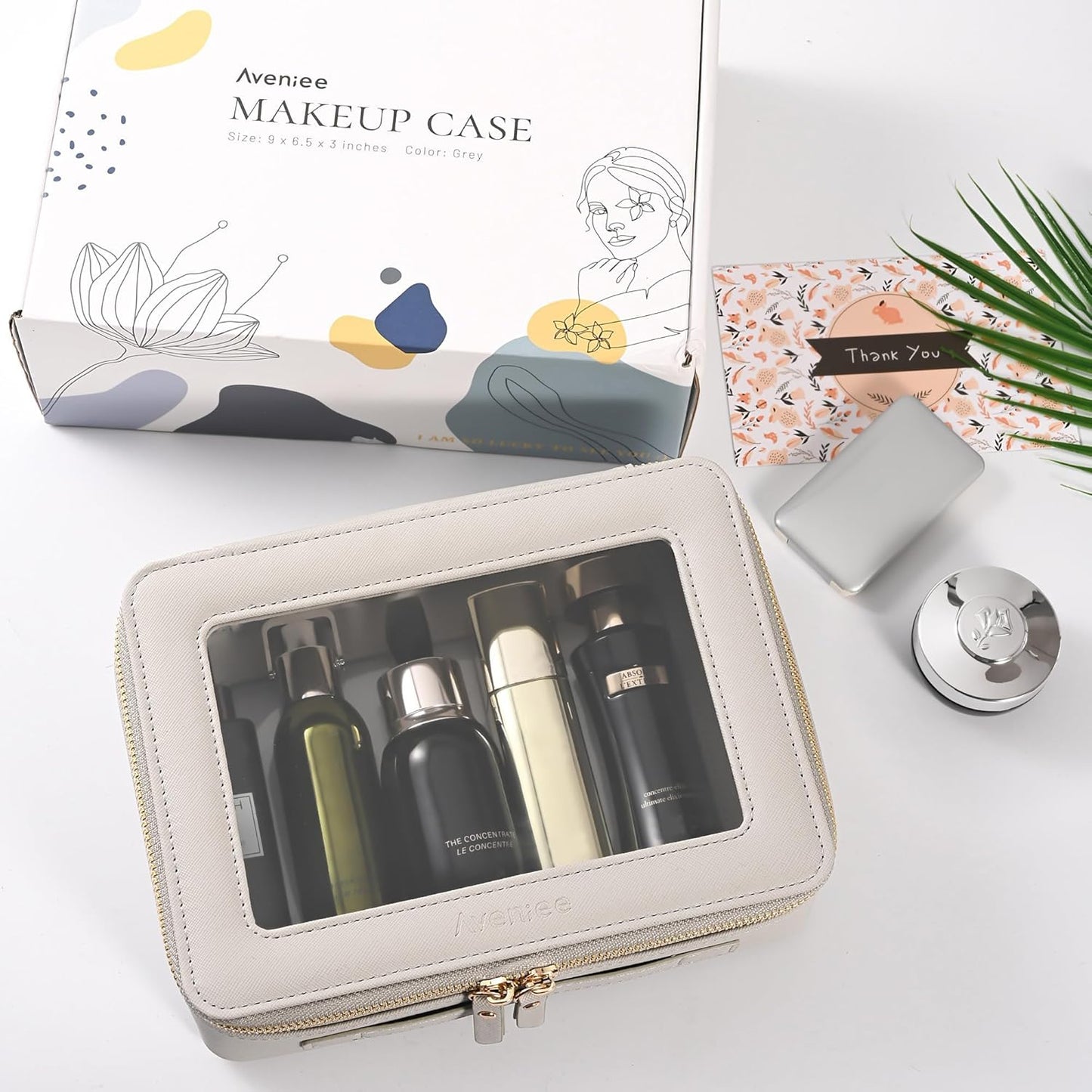 Aveniee Clear Makeup Bag Organizer,Large Travel Toiletry Bag for Women, Waterproof Cosmetic Pouch with Zippers,Car Organizers and Storage Case for Accessories,Grey