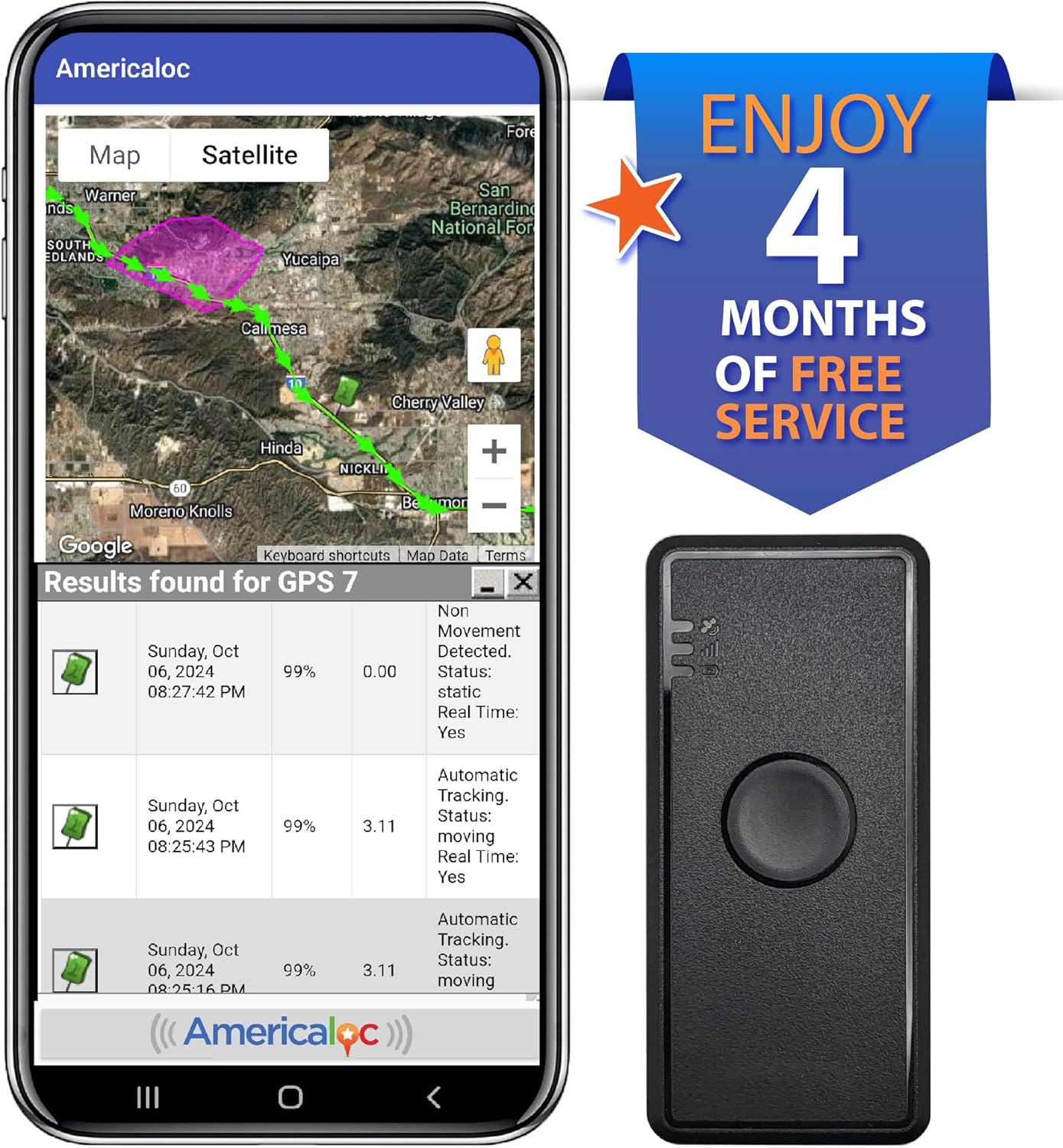 Americaloc Mini Seven GPS Tracker – Includes 4 Months of Free Service. Ultra-Long Battery. Vehicles, Assets & People. Rechargeable. Magnetic.