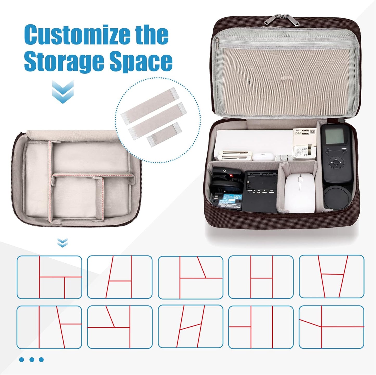 SELLYFELLY Electronics Travel Organizer, Double Layer Cable Organizer Bag Watreproof Electronics Accessories Storage Bag for Cord, Charger, Phone, Power Bank, Kindle, Hard Drive