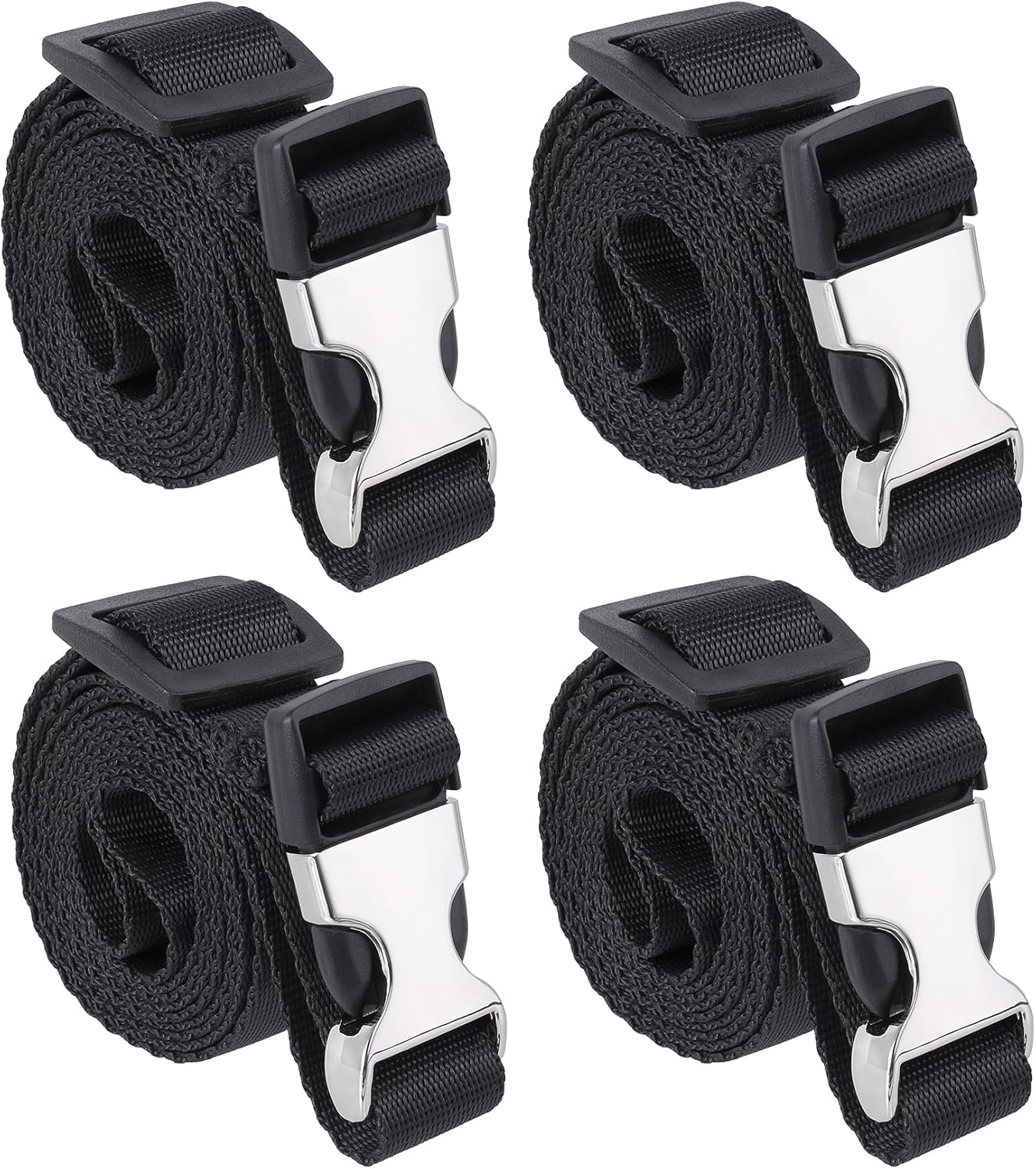 Buckle Straps with Clips, Adjustable Nylon Straps with Buckle, 4 Pack (Black-Metal, 4‘x0.75“)