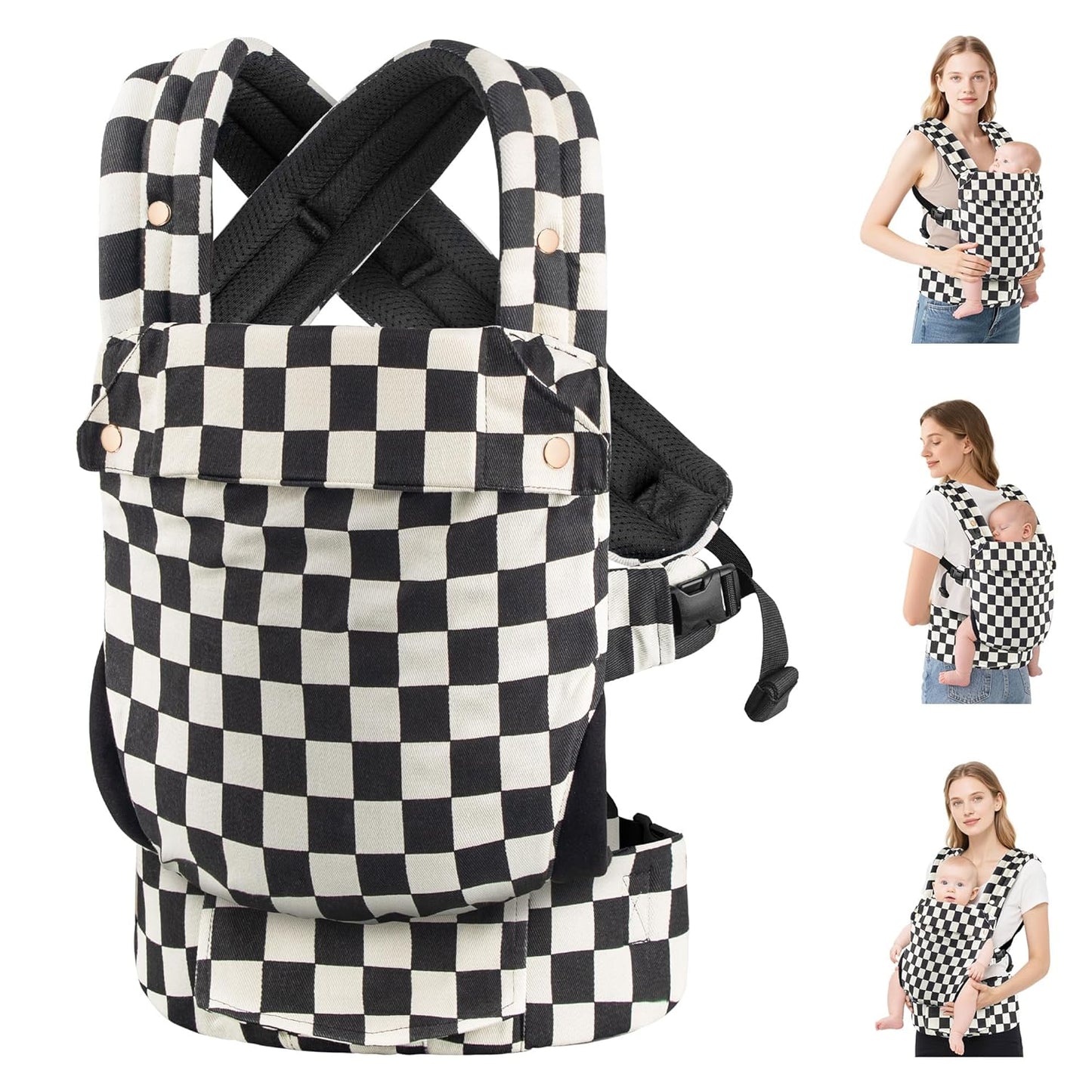 Baby Carrier Newborn to Toddler- Ergonomic,Cozy and Lightweight Infant Carrier for 7-40lbs,3 Carry Positions Newborn Carrier,Checkerboard