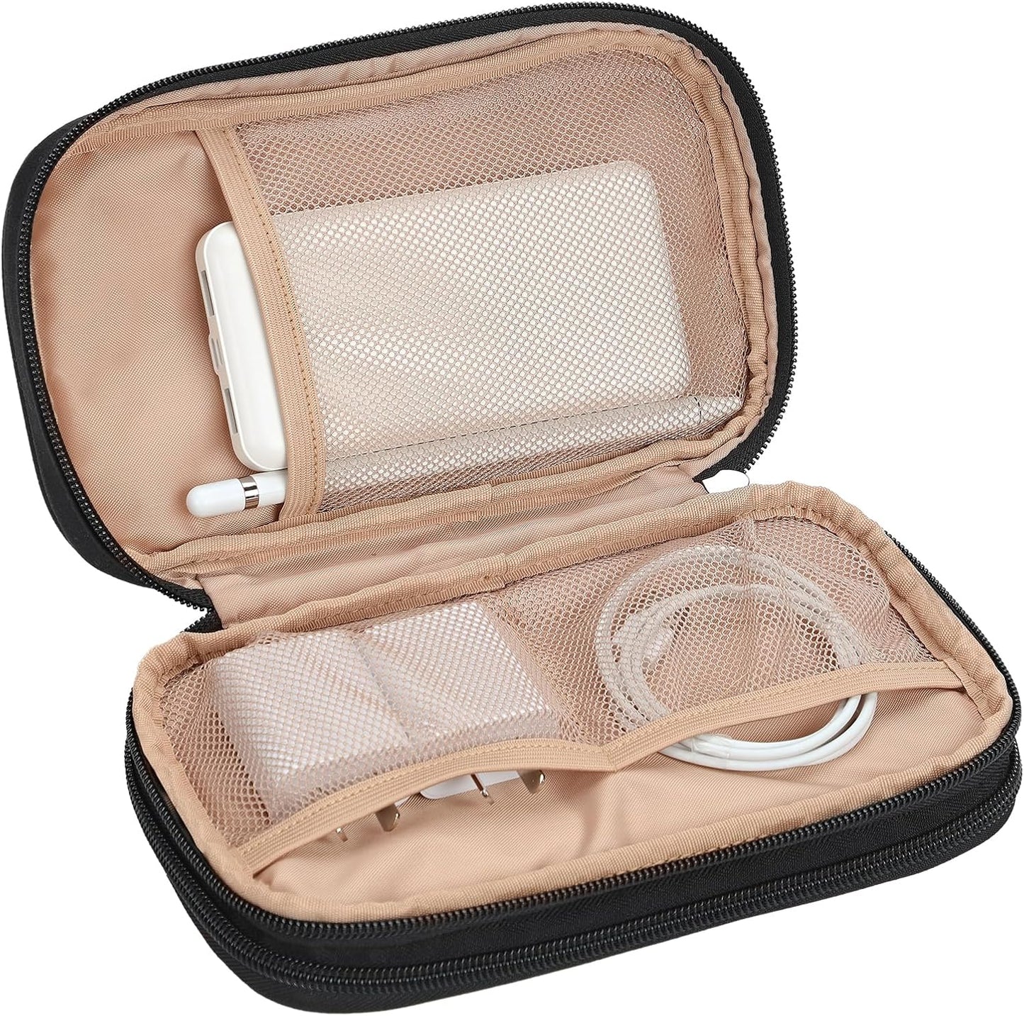 NISHEL Travel Cord Organizer Case, Double Layers Tech Electronic Bag, Essentials for Charger, Cable, Phone, Flash drive, Black