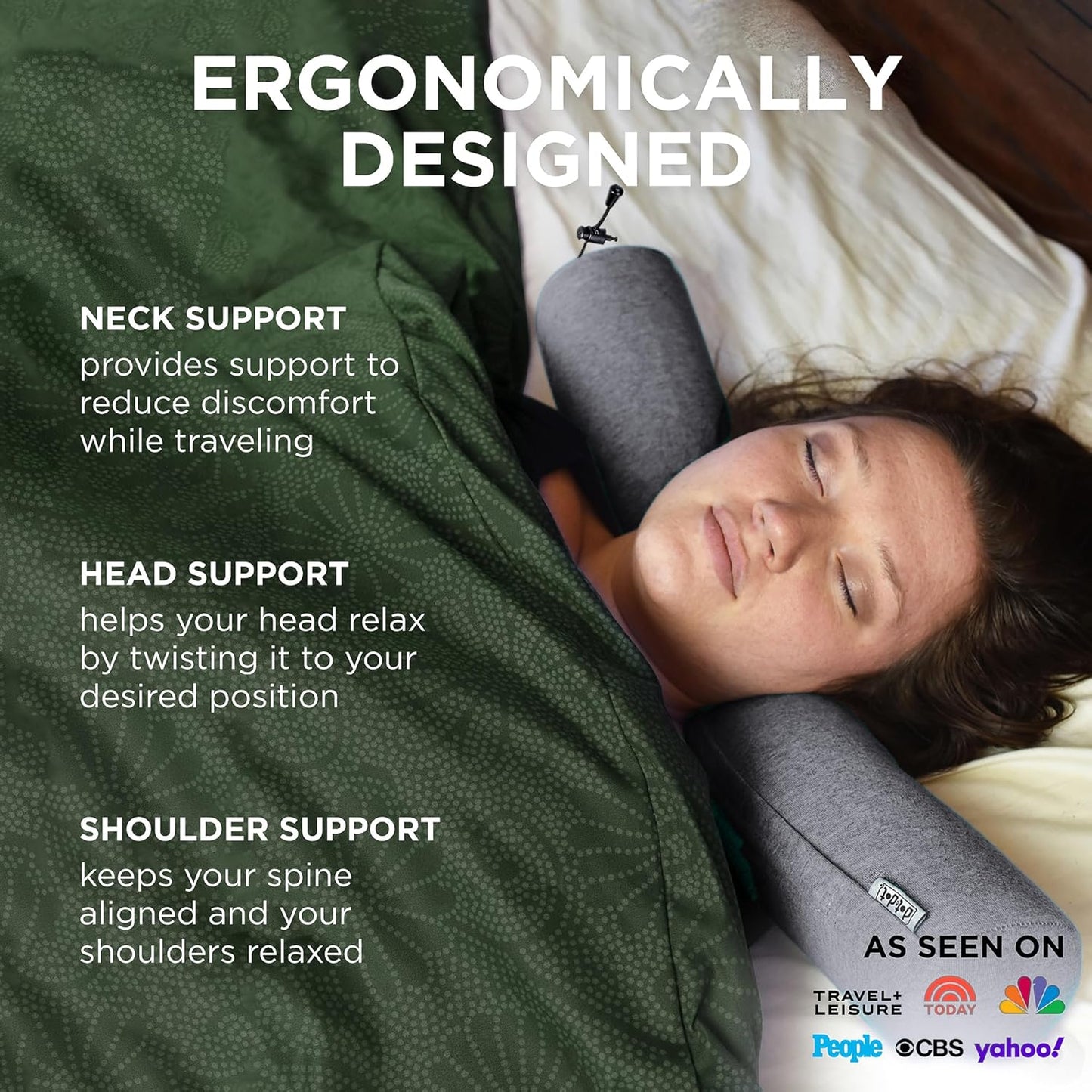 Dot&Dot Twist Memory Foam Travel Pillow for Airplanes - Travel Neck Pillow for Sleeping - Airplane Pillow for Neck Support, Chin, Lumbar and Leg - Adjustable, Bendable Neck Roll Pillow, Steel