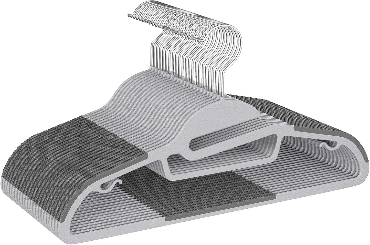 BAGAIL Plastic Hangers 50 Pack with Non-Slip Design,0.2 Inches Thick, 360°Swivel Hook Space Saving Organizer for Bedroom Closet,Shirts,Pants(Grey- S Shaped)