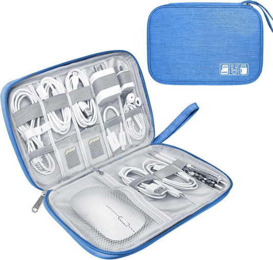 Electronics Travel Organizer,Portable Waterproof Electronic Travel Storage Bag for Small Charging Cord Storage,Charger,Small Electronics,SD Card etc,for Travel,Business -Sky Blue