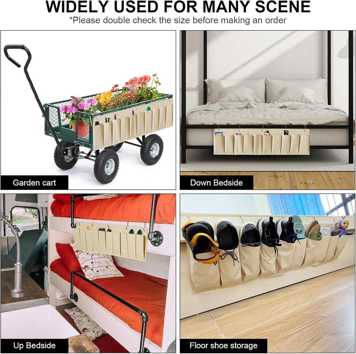 RV Shoe Pockets 10 Pockets Heavy Hanging Bedside Storage Organizer with Sturdy Hooks Storage Pockets Hangs on bed for Shoes Toys and Tool Accessories