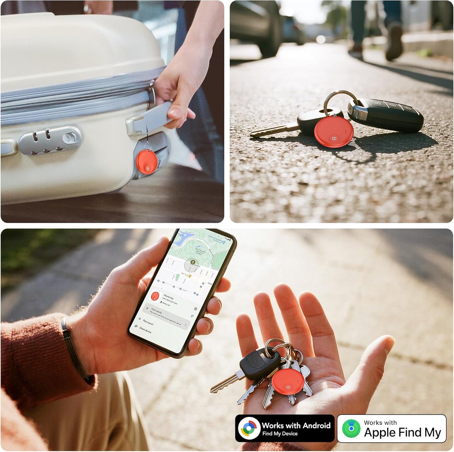 FindTag Duo - Dual System Tracker for iOS or Android, Bluetooth Tracking Tag/Key Finder/Luggage Tracker/Item Locator, Compatible with iOS Find My or Google Find Hub App (Red)