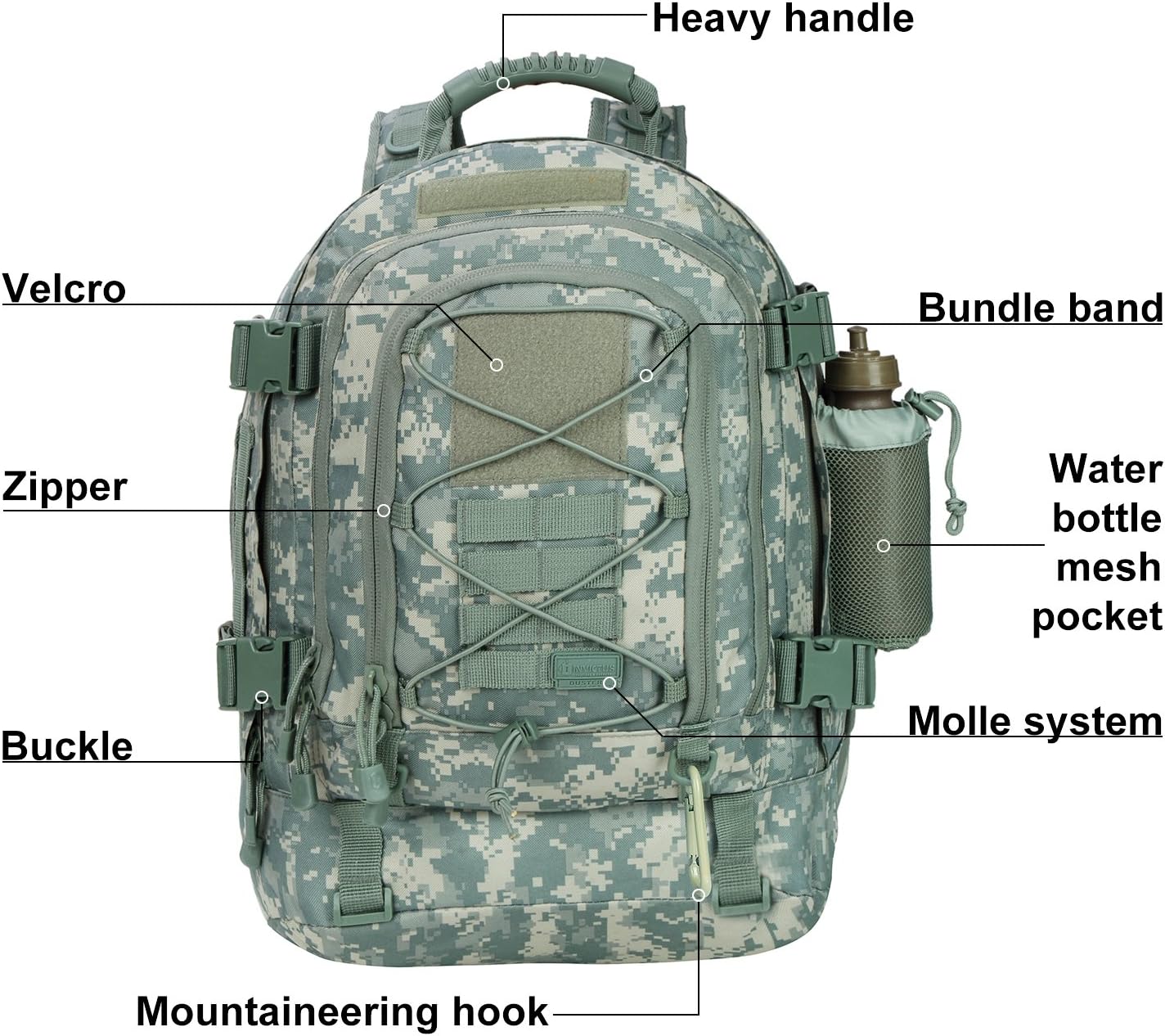 Large Tactical Backpack for Men Military Backpack with DIY System for Travel, Work,Camping,Hunting,Hiking,Sports (Camo A)