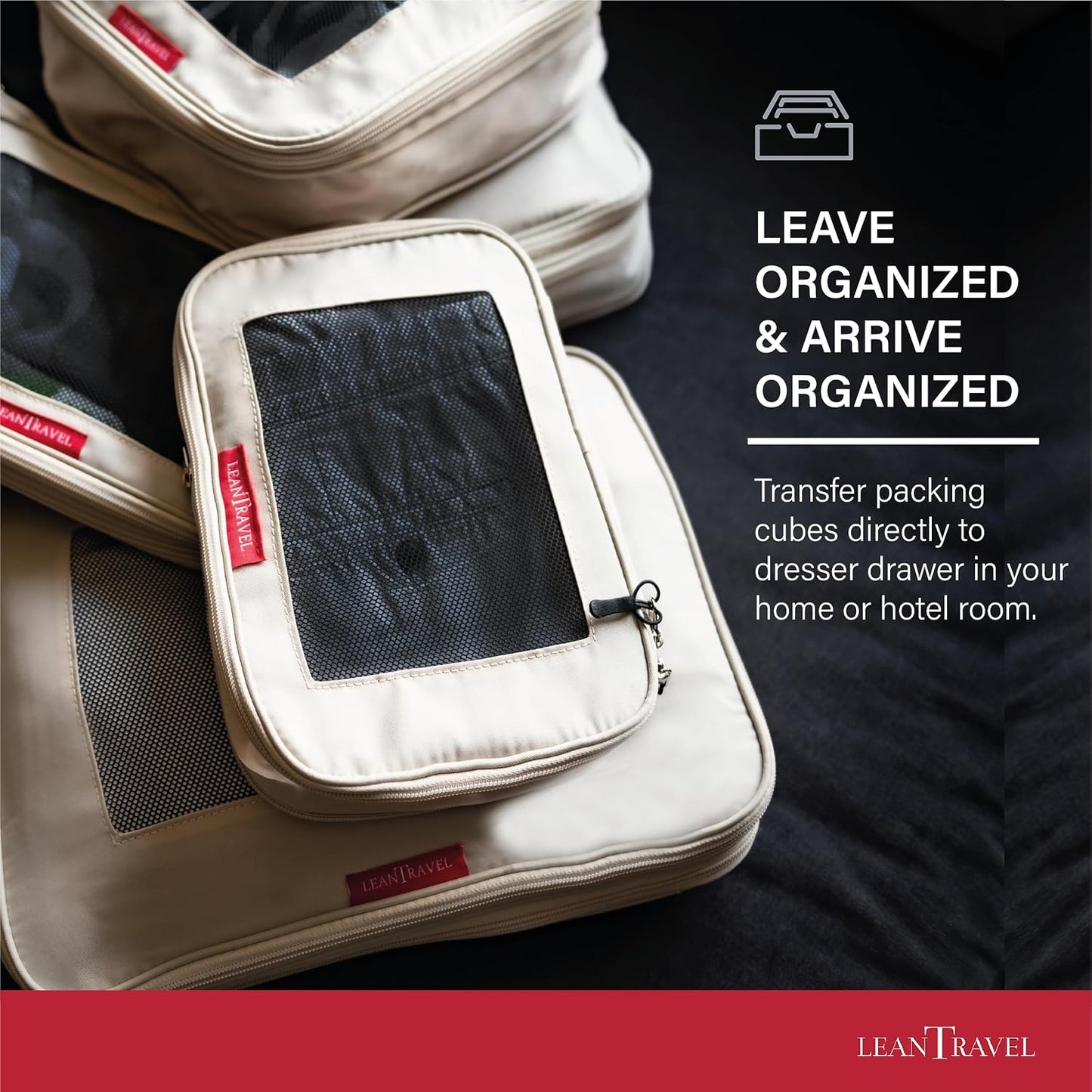 LeanTravel Compression Packing Cubes for Travel Organizers with Double Zipper (3-Pack (2L+1M), Sand)