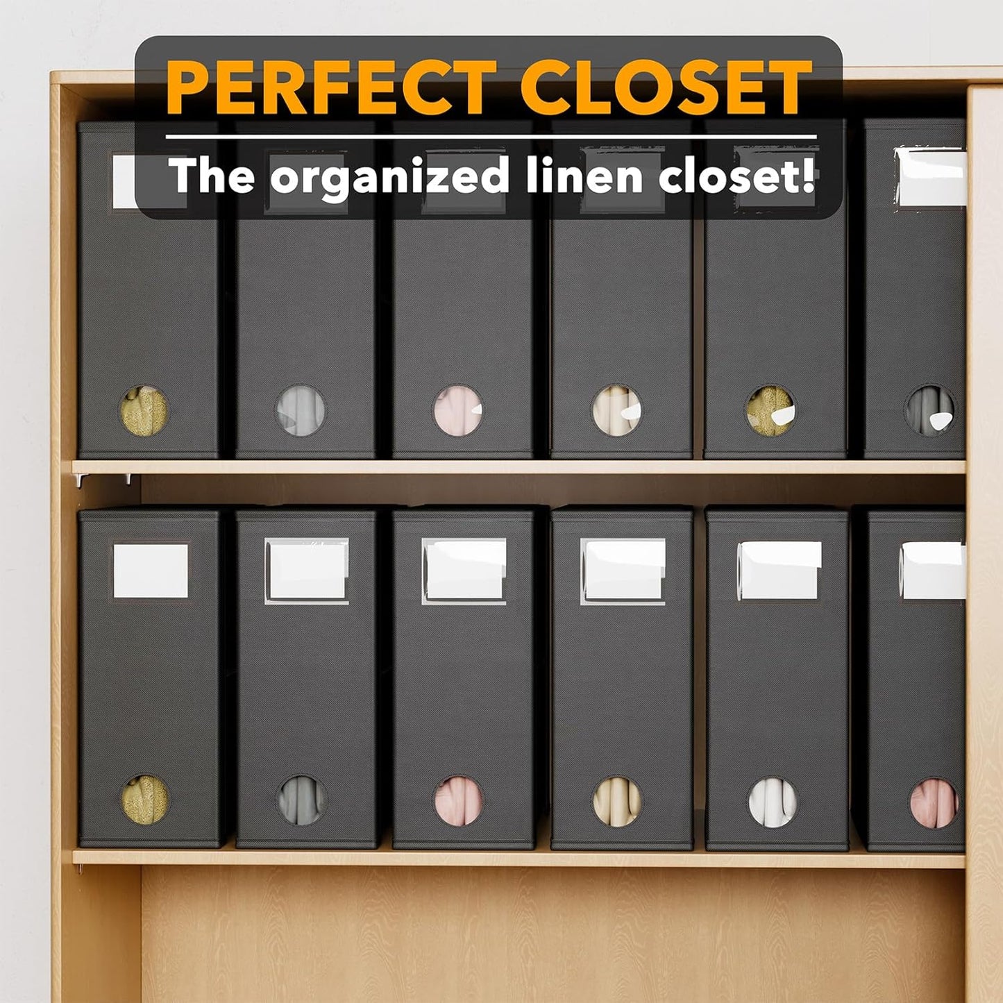 SpaceAid 12 Pack Bed Sheet Organizers and Storage, Foldable Sheet Organizer for Linen Closet, Set Folder Keeper with Window XL (Queen & King Size) Bedding Container (Black)