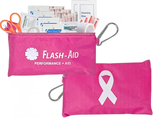 Pink Ribbon First Aid Kit – 2-Pack Compact Travel IFAKs for Breast Cancer Awareness Events – Mini First Aid Kits for Walks, Races, Fundraisers, Gifts, Safety, and Everyday Use – Lightweight & Portable