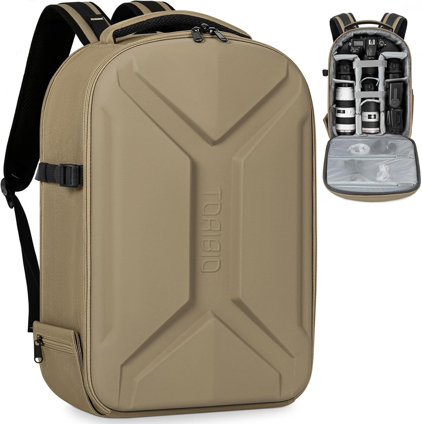TORIBIO Camera Backpack, Hardshell DSLR Photography Camera Bag, Waterproof Hard Shell Camera Case with Tripod Holder & 15.6" Laptop Compartment Compatible with Canon/Nikon/Sony/DJI Mavic Drone