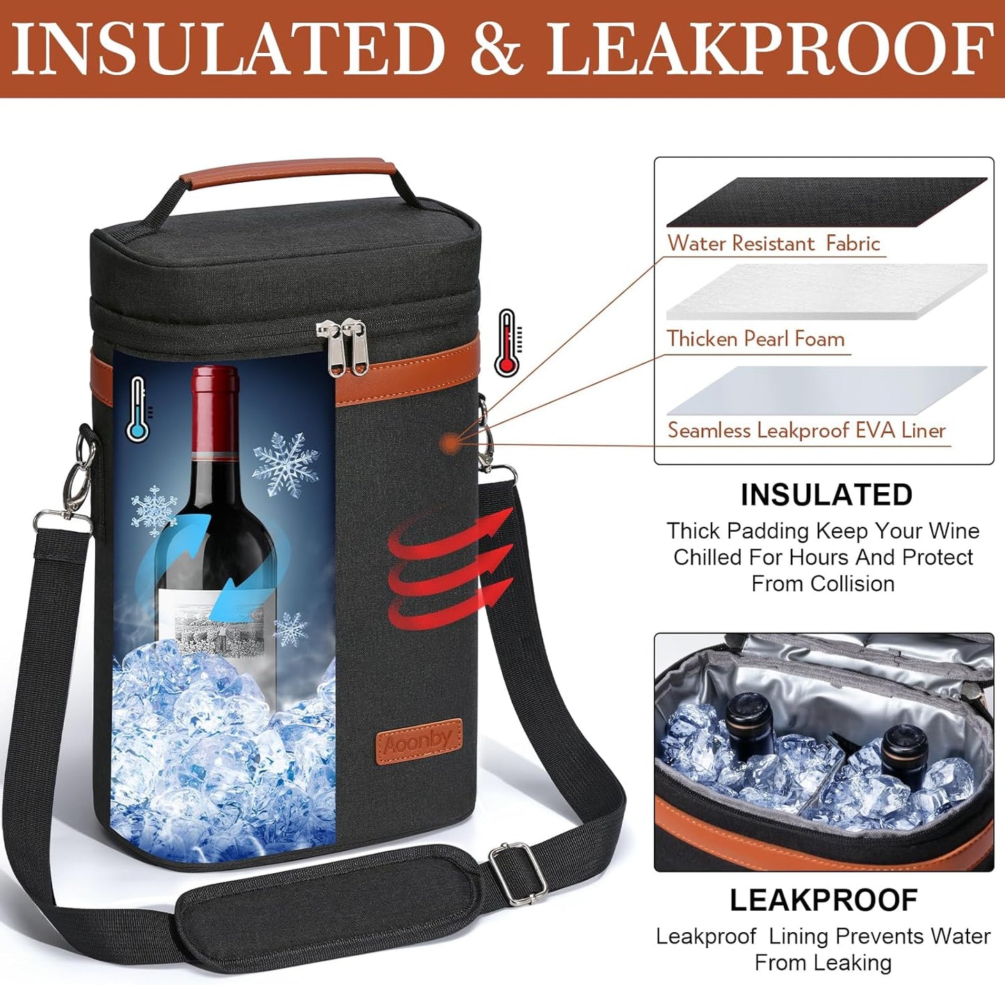 2 Bottle Wine Bag Wine Cooler Carrier Wine Gift Tote Bag, Leakproof & Insulated Bottle Bags for Travel, BYOB, Beach, Dinner, Party, Christmas Gifts for Wines Lovers Women Men - Navy Stripe