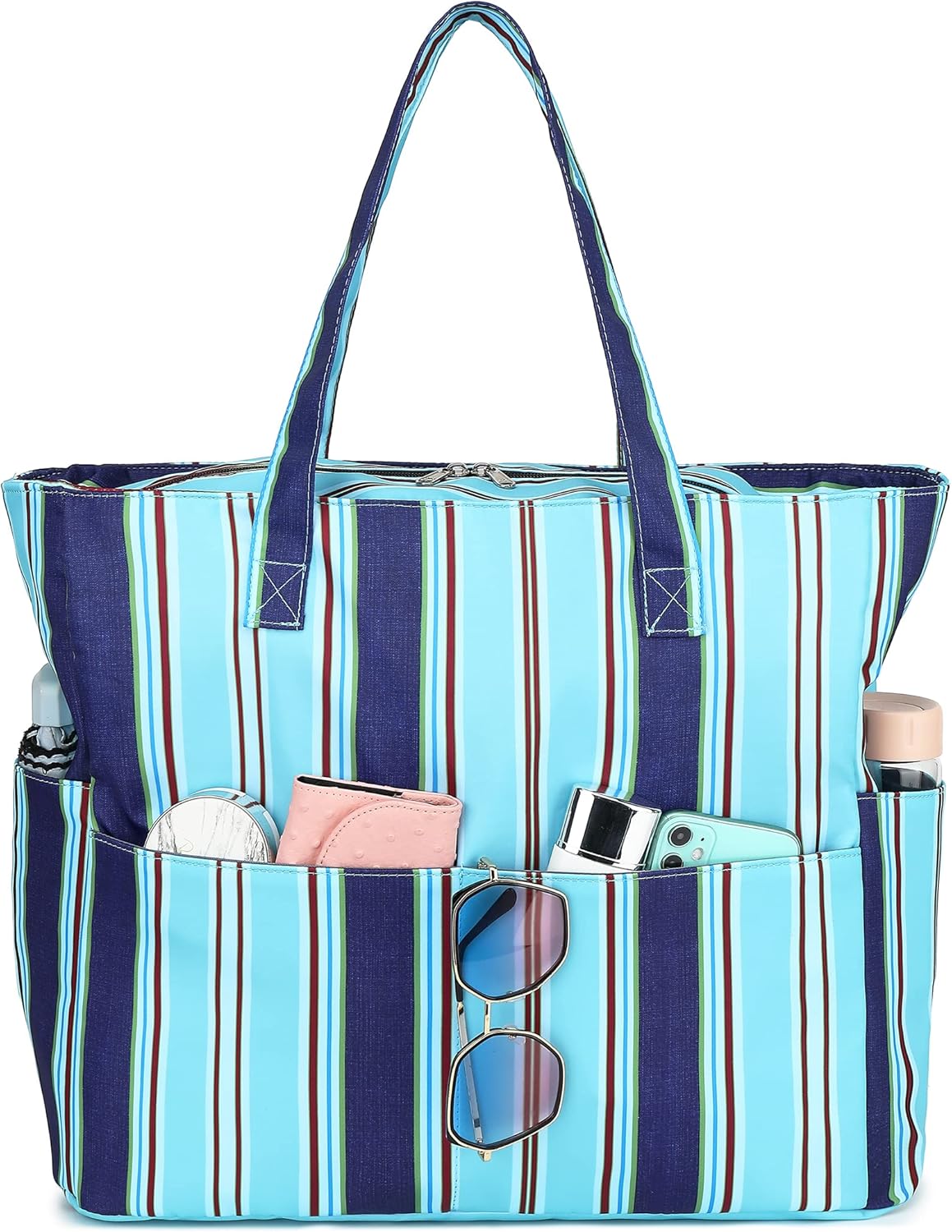 LEDAOU Beach Bag Waterproof Sandproof Women Tote Bag Pool Bag with Zipper for Gym Grocery Travel with Wet Pocket