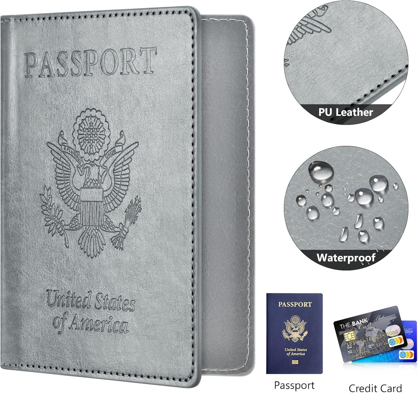 Passport and Vaccine Card Holder Combo, Passport Holder with Vaccine Card Slot, Passport Wallet, Passport Cover, Passport Case, Passport Holder for Women and Men(AJ-grey)