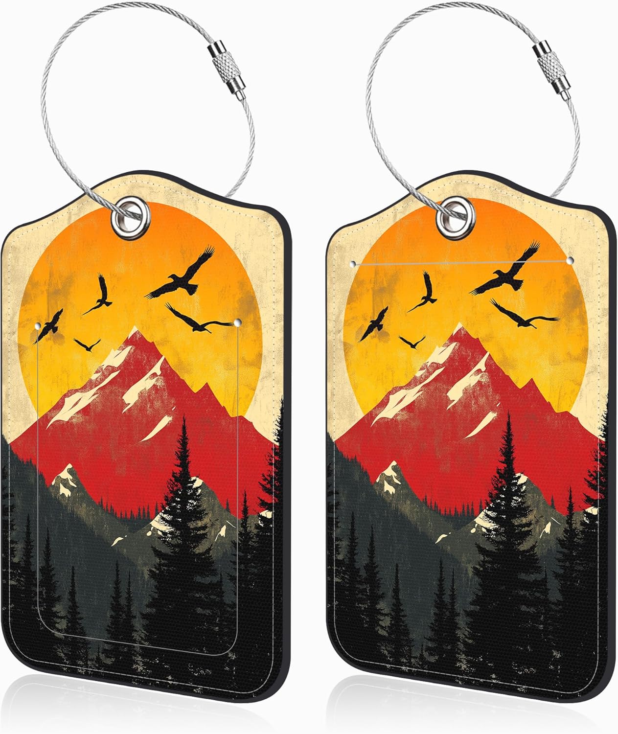 2 Pack Luggage Tags for Suitcases Mountain Landscape at Sunset Leather Luggage Tags Privacy Cover ID Label with Stainless Steel Loop and Address Card for Women Men Travel Bag Backpack