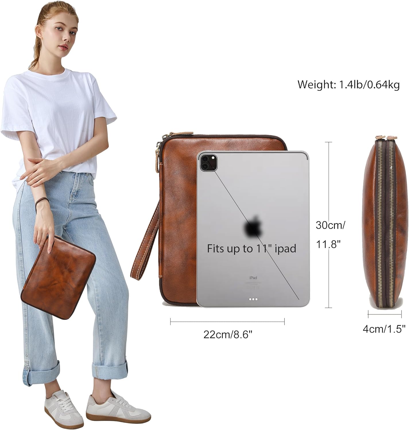 LANNSYNE Full Grain Leather Travel Cable Accessories Bag, Electronic Organizer Carry Case Double Layer Storage Case for Cables, Charger, Phone, Power Bank