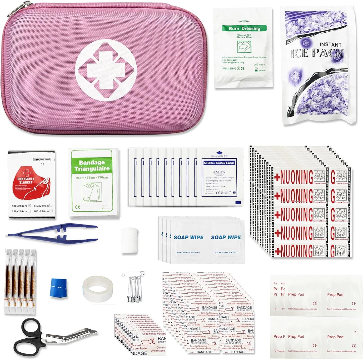 277PCS Compact Emergency First Aid Kit for Car Business Travel Size Backpacking Gear Bag Camping Essentials Survival Kit Supplies for Road Trips, Hiking, Outdoor Play Pink AMORNING