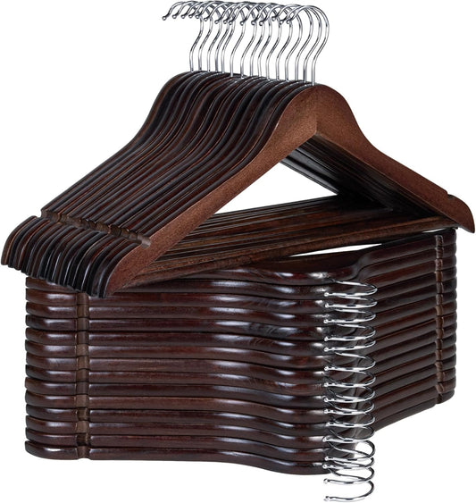 StorageWorks Wooden Hangers 30 Pack, Wood Coat Hanger for Coats, Shirts, Jackets, Pants, Suits, Walnut Color