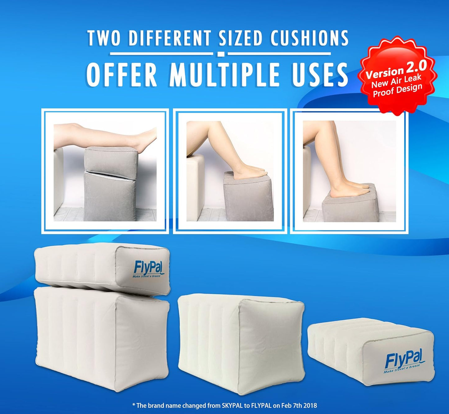 Inflatable Foot Rest Pillow for Travel, Patented 2 in 1 Design, Blow-Up Footrest Cushion for Home, Office. Airplane Travel Essential and Kids Airplane Bed