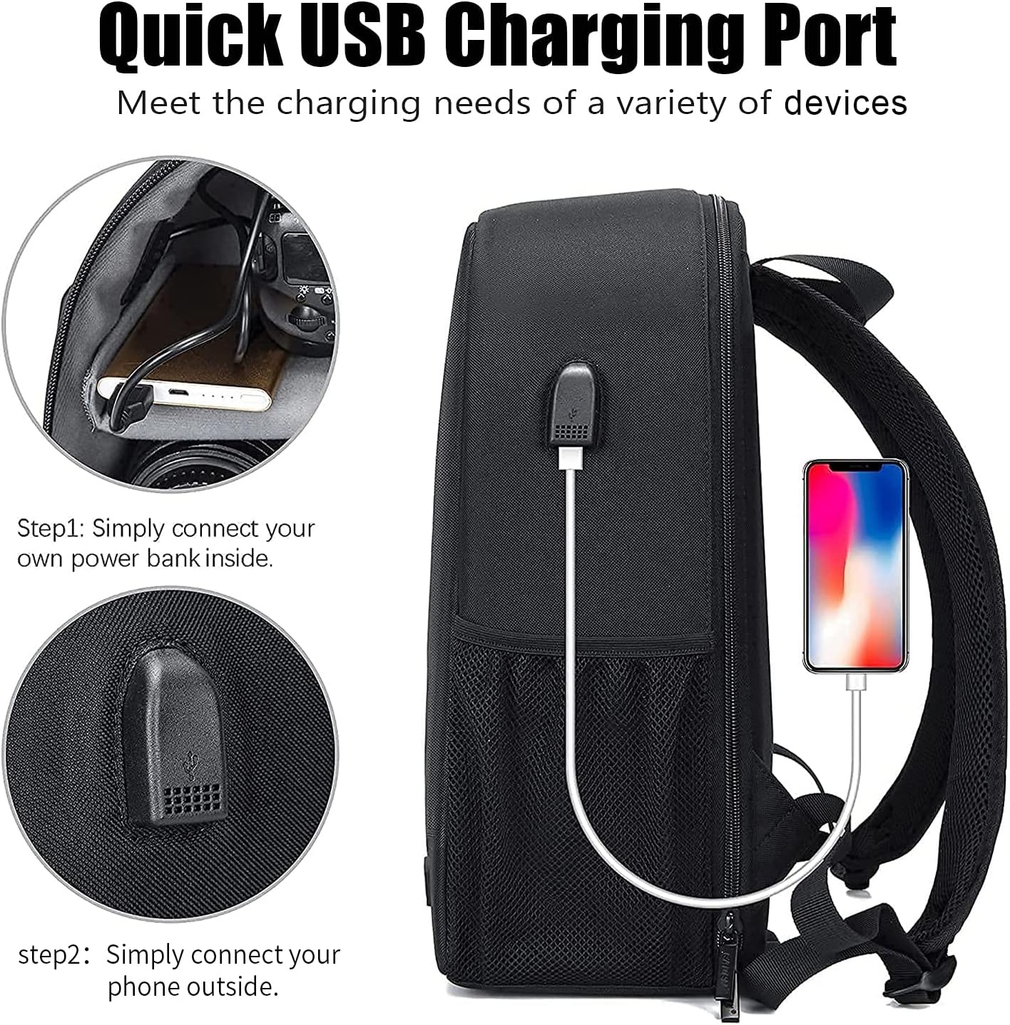 Cwatcun Camera Backpack with USB,Rain Cover,fit 15.6" Laptop,Anti-Theft Rear Open Camera Bag,Waterproof Camera Case with Tripod Straps for Canon Nikon Sony DSLR SLR Photography Bag Unisex(III-L-Black)