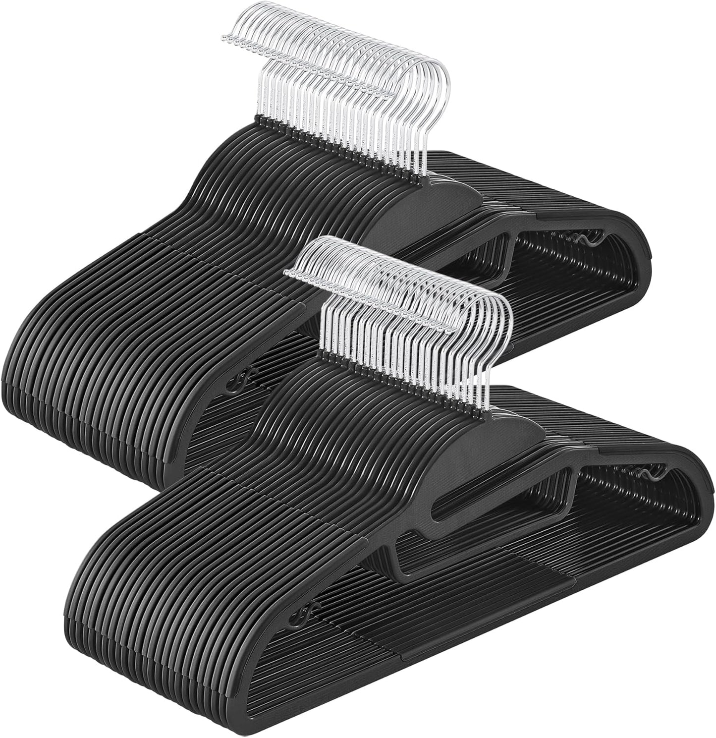 SONGMICS 50 Pack Coat Hangers, Heavy-Duty Plastic Suit Hangers, S-Shaped Opening, Space-Saving, 360º Swivel Hook, 16.3 Inches Wide, Ink Black UCRP41BK-50