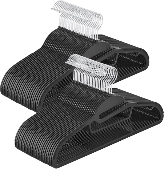 SONGMICS 50 Pack Coat Hangers, Heavy-Duty Plastic Suit Hangers, S-Shaped Opening, Space-Saving, 360º Swivel Hook, 16.3 Inches Wide, Ink Black UCRP41BK-50