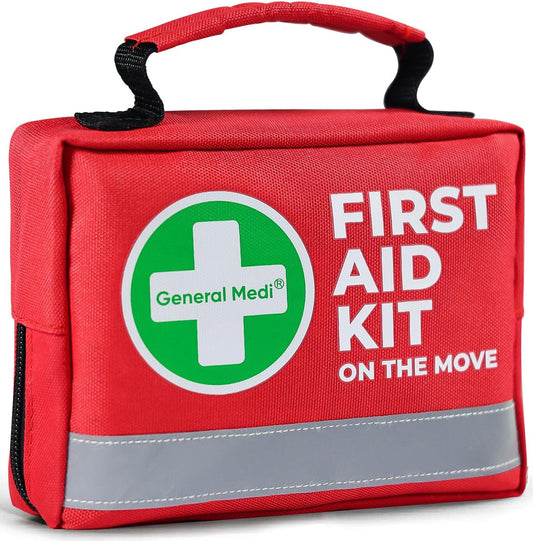 General Medi First Aid Kit - 150 Pieces Small Compact First Aid Kit Bag - Includes Instant Cold Pack, Emergency Blanket for Travel, Home, Office, Vehicle, Camping