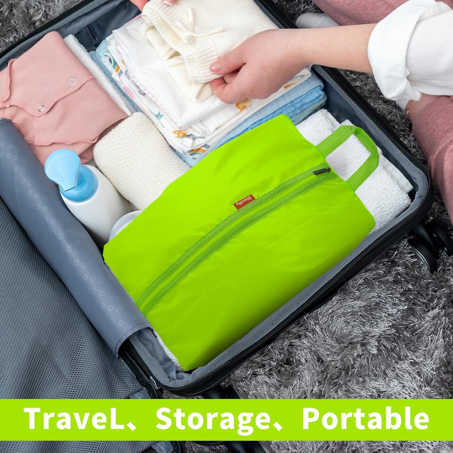 6pcs Portable Shoe Organizer, Travel Pouches with Zipper, Golf Shoe Bags, Clothes Bags, Soccer Cleats Bag Shoe Pouch for Gym, Waterproof, Odor-Resistant (Green)