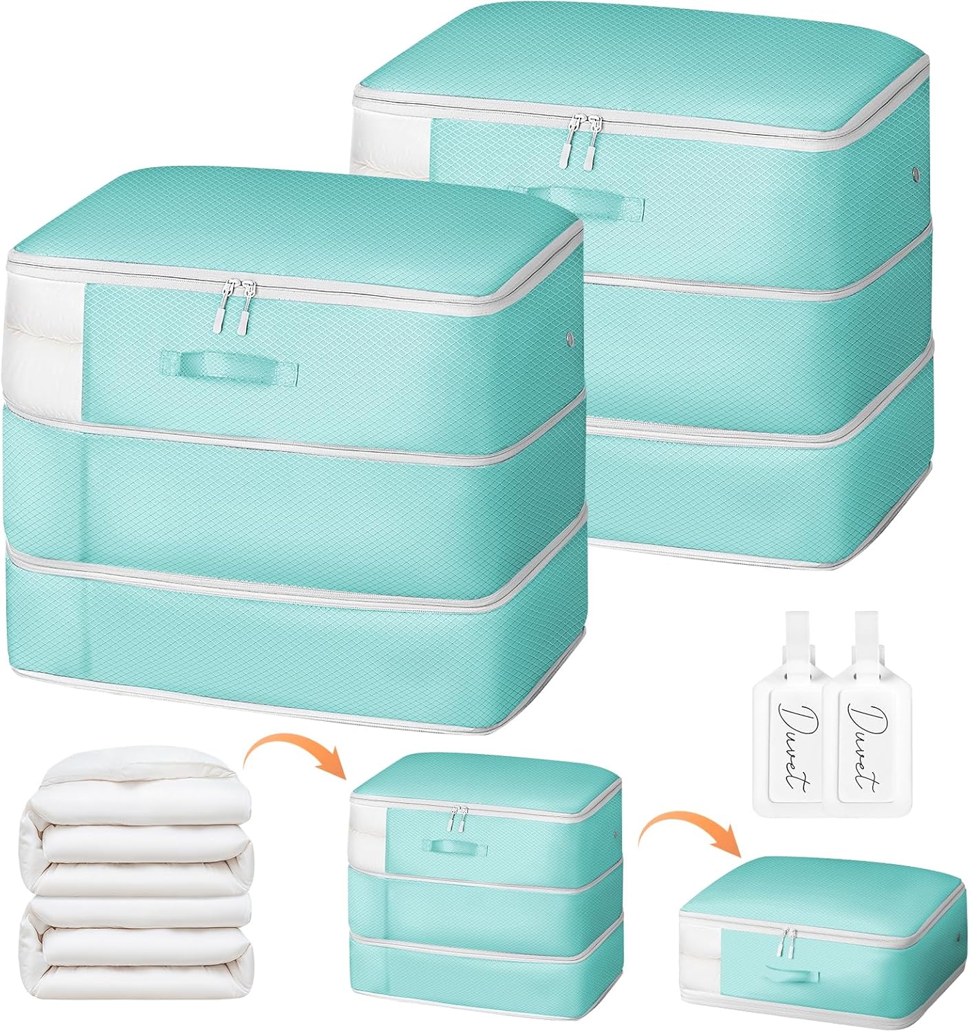 Comforter Storage Bag - Large Capacity Blanket Storage Bags 3-Layer Ultra Space Saving Self Compression Organizer, Washable Compression Bags for Storage Comforter Blanket, 2-Pack, Blue