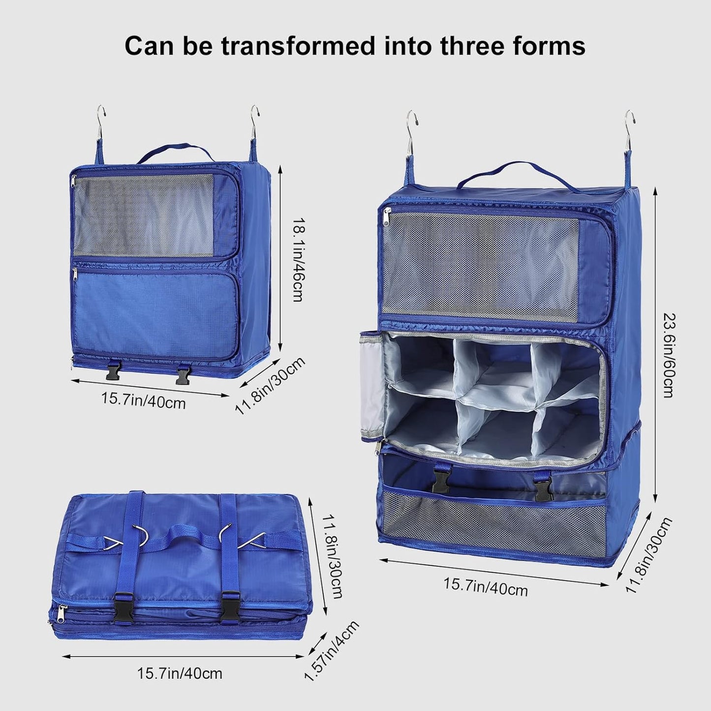 TABITORA Travel Portable Hanging Shelves Closet Organizer Packing Luggage Storage with Multifunctional and Foldable Invisible Compartment,Lightweight, for Suitcase, RV,Closet…Blue,XXL