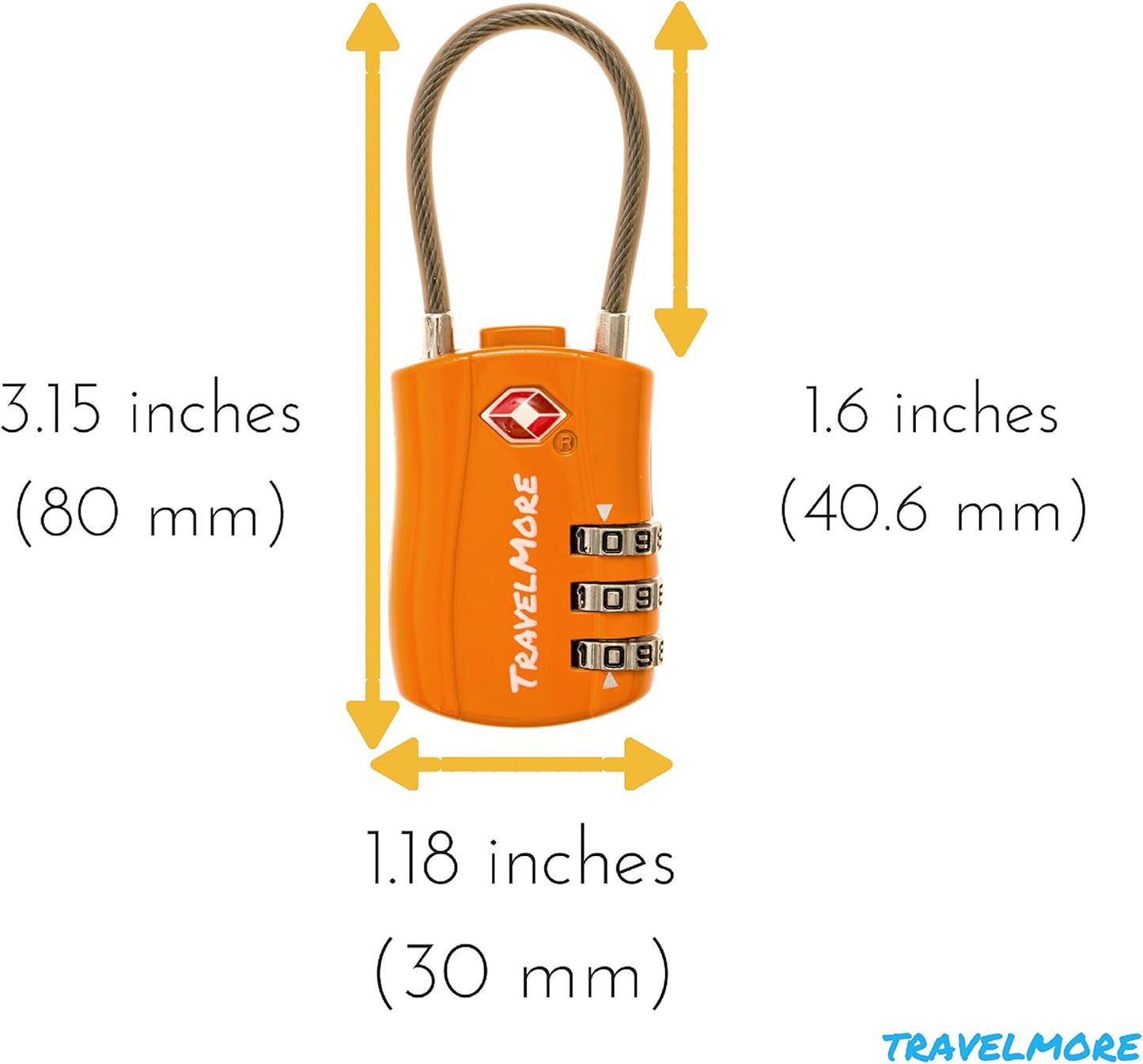 TravelMore 10 Pack TSA Approved Travel Combination Cable Luggage Locks for Suitcases - Orange