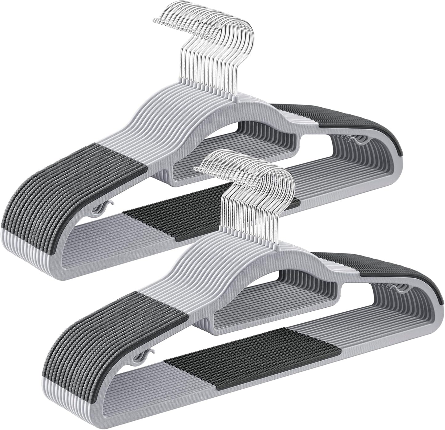 SONGMICS Pack of 30 Coat Hangers, Space-Saving Plastic Clothes Hangers, Non-Slip, 0.2 Inches Slim, 16.5 Inches Wide, 360° Swivel Silver Hook, Light and Dark Gray UCRP20G30