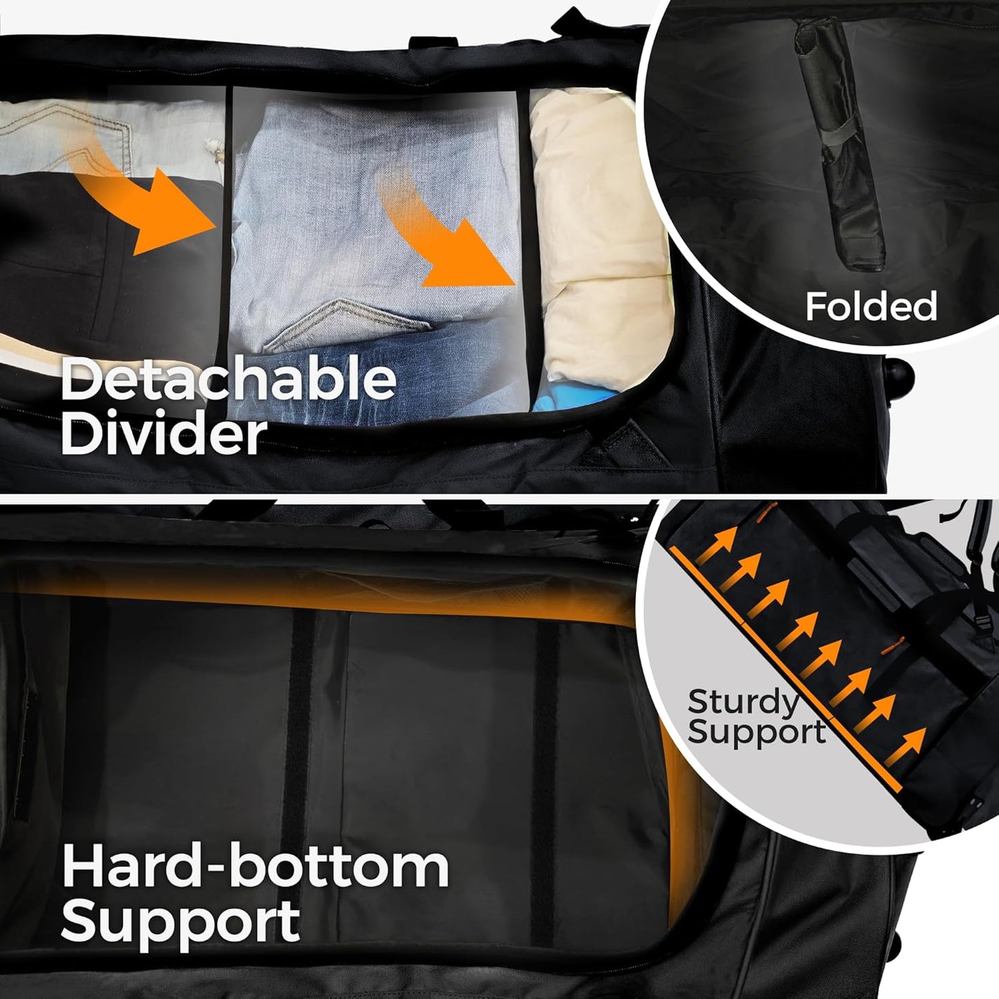 110L/120L Rolling Duffel Bag with Wheels - 28" No-Sag Design for Heavy Loads, Waterproof Travel Duffel w/Shoulder Straps and Dividers, Foldable Lightweight Design for Camping/Cargo/Air Travel