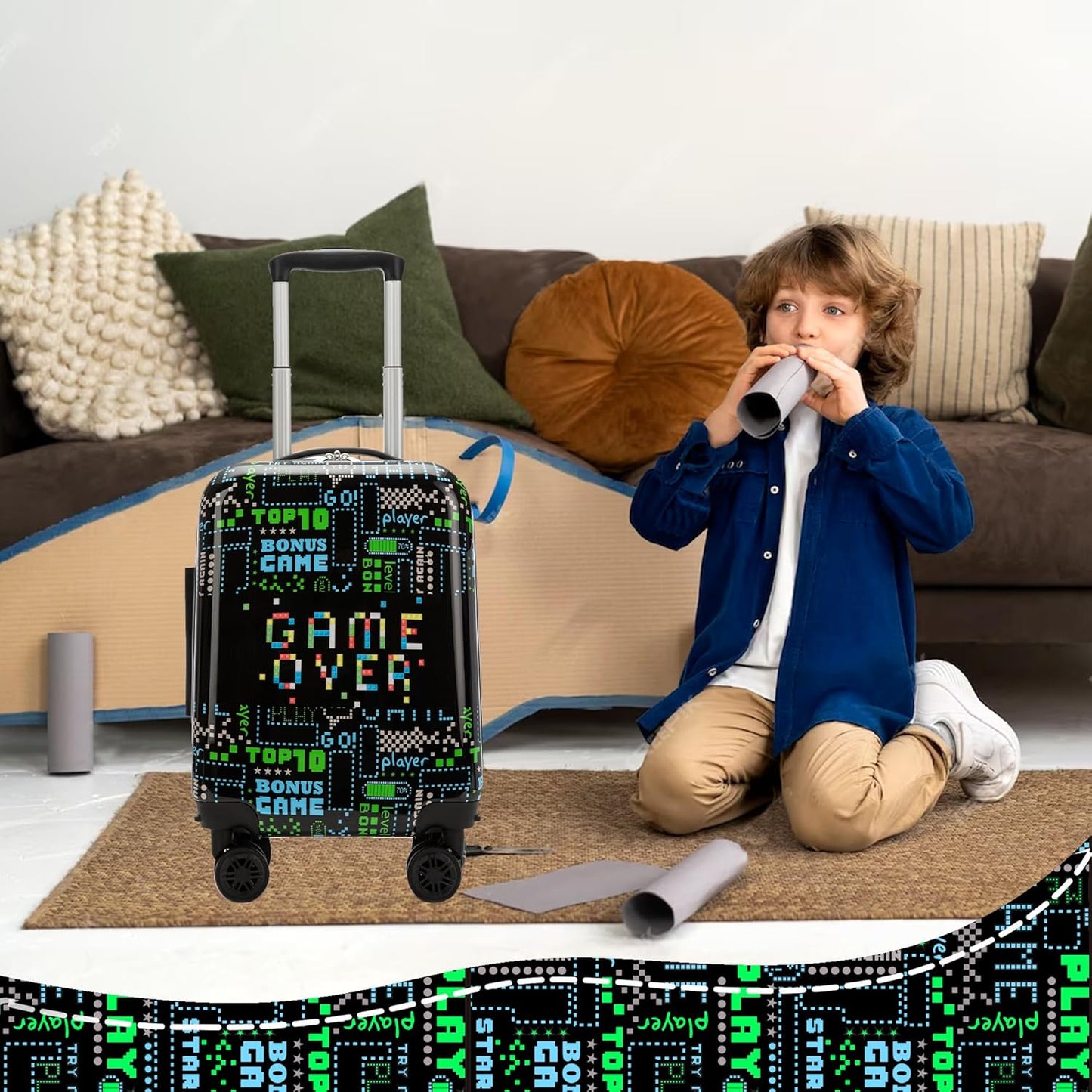 Suitcase for Kids 16inch Car Luggage Set for Boys Travel Suitcase Hard Shell Luggage Sets with Spinner Wheels Carry on Luggage Airline Approved