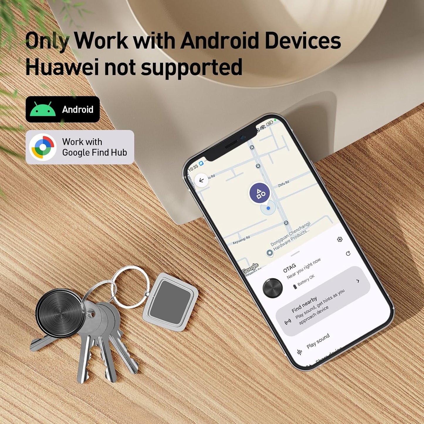 KZO Android Tracker Bluetooth Smart Tag, Works with Google Find Hub App (NOT for iOS or Huawei), Replaceable Battery, Item Finder for Keys/Luggage/Suitcase/Backpack/Wallet, Black, 2 Pack