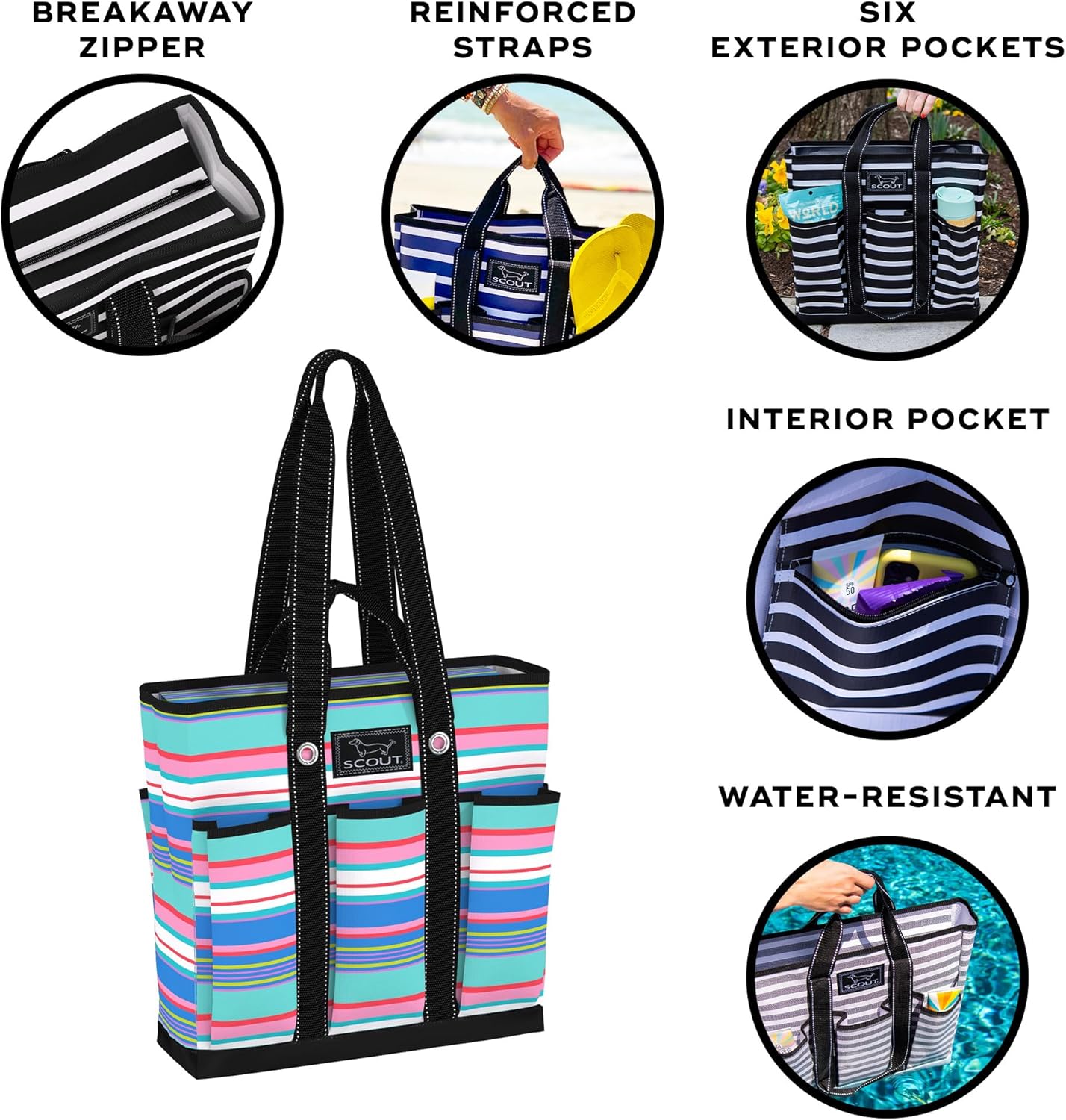 SCOUT Rocket Pocket Tote - Multi-Pocket Travel, Nurse, Teacher, Mom Tote, 7 Pockets Total, Two Sets of Straps, Folds Flat