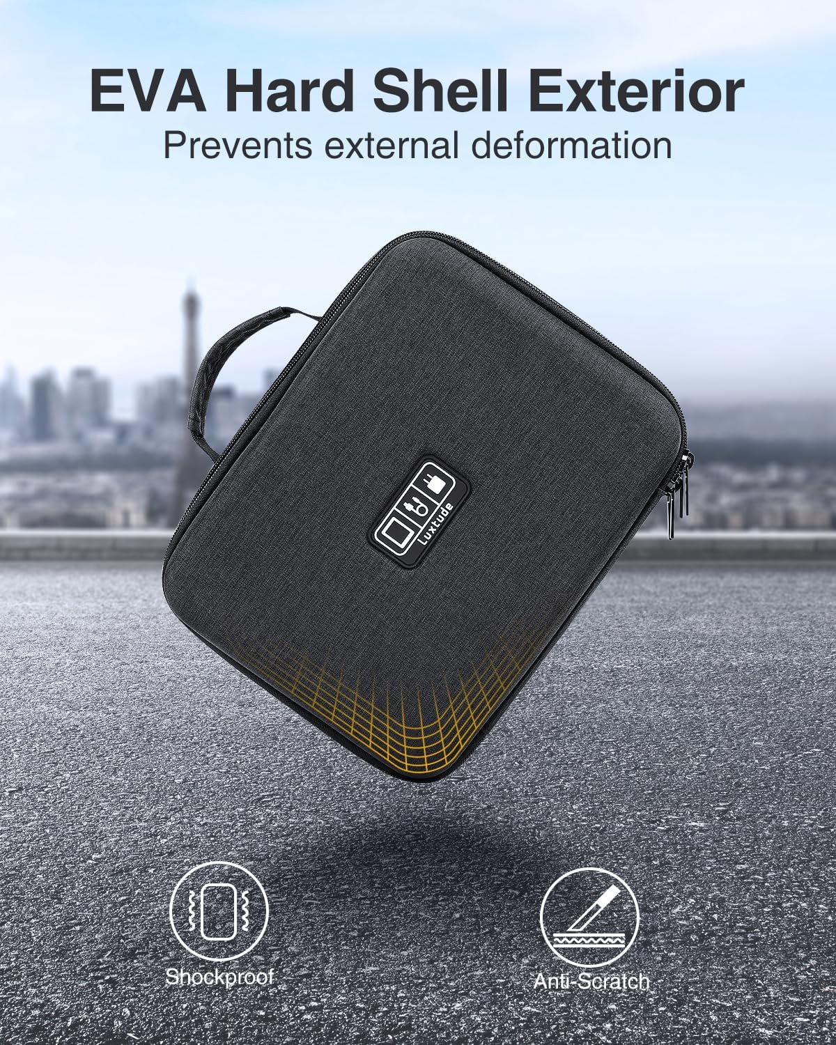 Luxtude Electronic Organizer Travel Case Large, Hard Case for Electronics, EVA Tech Organizers, Travel Cable Bag with Shoulder Strap, Charger Organizers Carrying Cases for iPad(Up to 11’’)