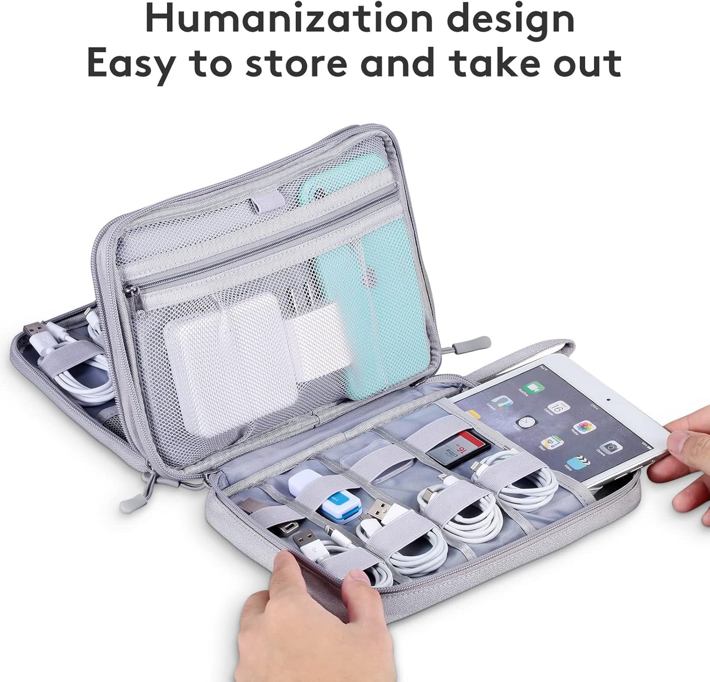 DDgro Cable Organizer Bag, Large Charger Cord Travel Case for Electronics & Tech Accessories (Large, Light Grey)