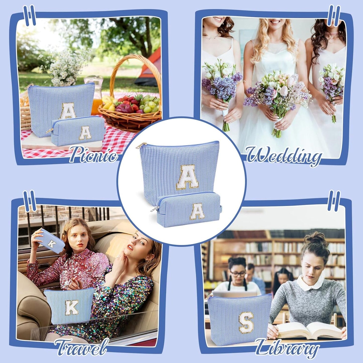 YOOLIFE Travel Makeup Bag for Women, Initial Make Up Bag with Makeup Brush Bag Monogram Makeup Bags 2 Pieces Cute Makeup Bag Personalized Sister Gifts Best Friend Birthday Gifts for Women Her Mom H