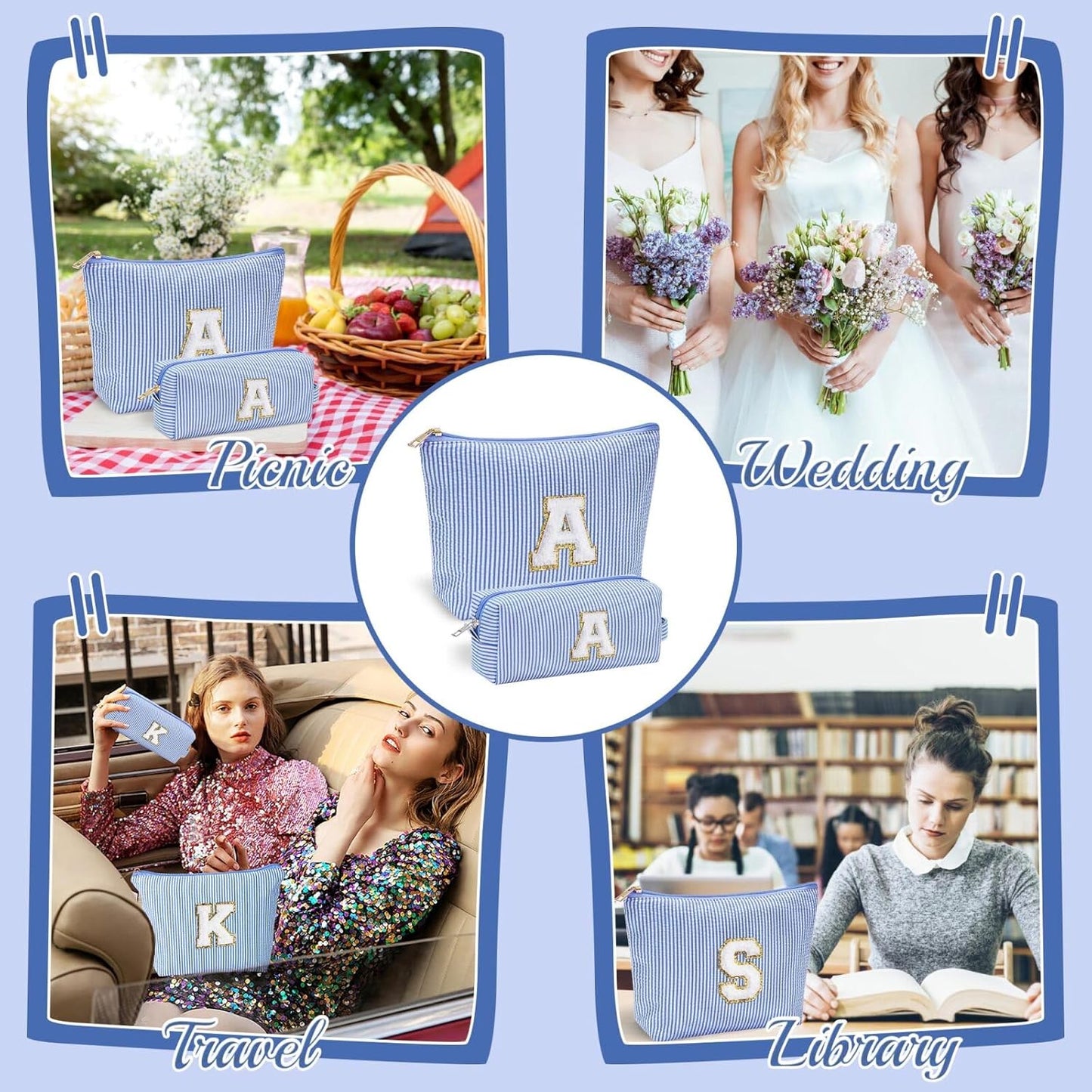 YOOLIFE Teen Girl Gifts Trendy Stuff - Monogram Personalized Makeup Bag | Cosmetic Bag | Travel Toiletry Bag | Gifts for Girls Women Her Mom Bridesmaid Bride Wife Friend Sister Teacher Blue Initial B