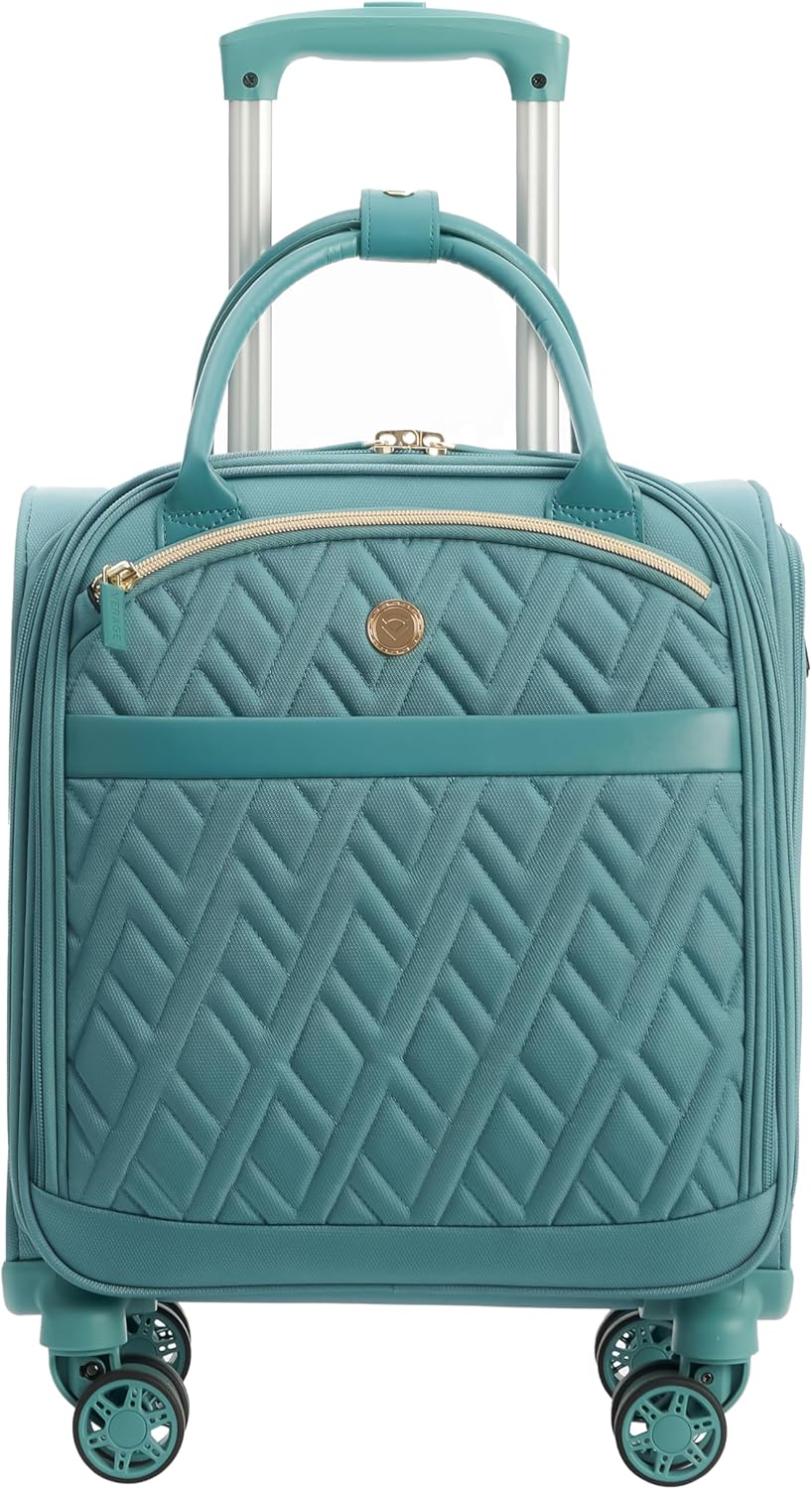 Verage 18x14x8in Spinner Underseat Carry-On Luggage -Airplane Personal Item Bag, USB A&C Charging Port, Padded Laptop Pocket & Wet/Dry Compartments for Women, Misty Aqua