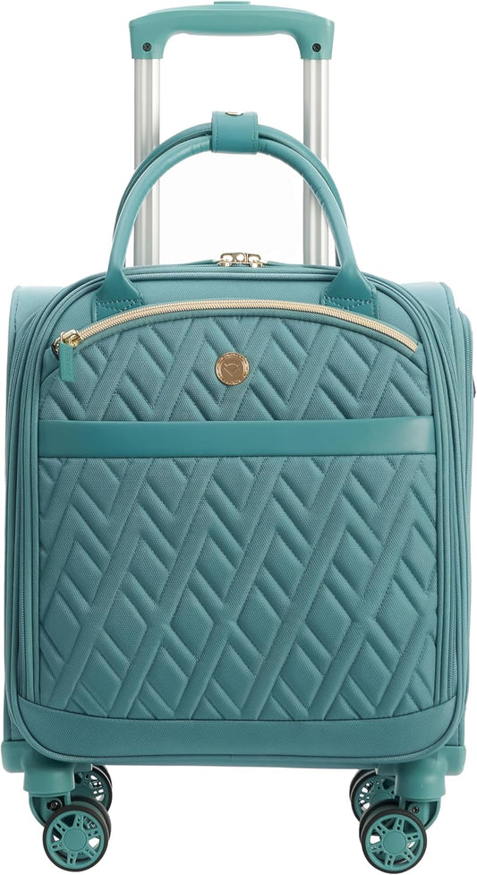 Verage 18x14x8in Spinner Underseat Carry-On Luggage -Airplane Personal Item Bag, USB A&C Charging Port, Padded Laptop Pocket & Wet/Dry Compartments for Women, Misty Aqua
