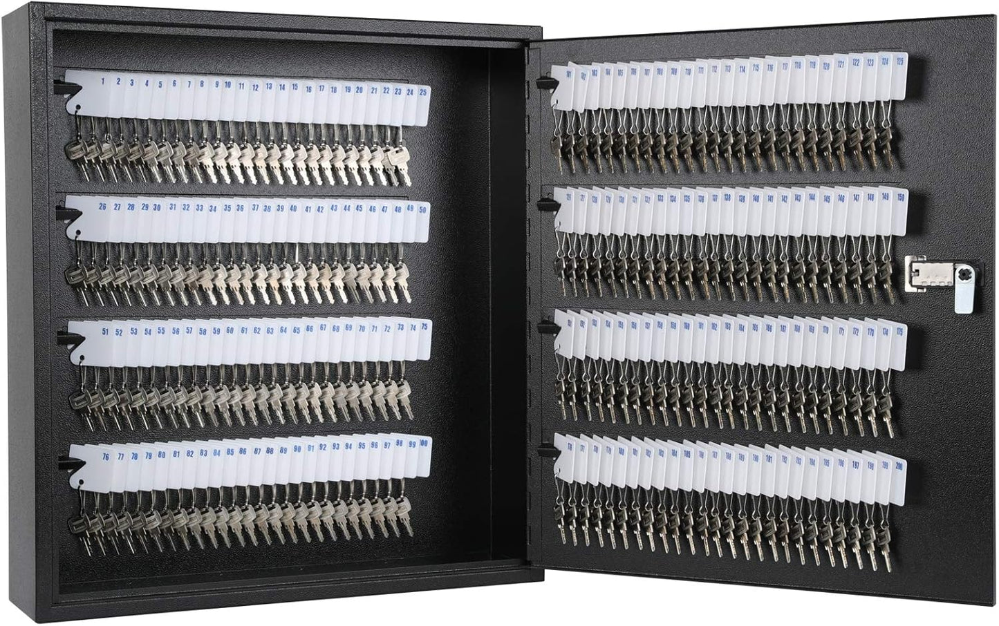 KYODOLED Key Cabinet Lock Box with Code, Wall Mount Key Storage Box with Combination Lock, Hooks & Labels, (Black, 200 Key)