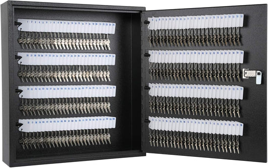 KYODOLED Key Cabinet Lock Box with Code, Wall Mount Key Storage Box with Combination Lock, Hooks & Labels, (Black, 200 Key)
