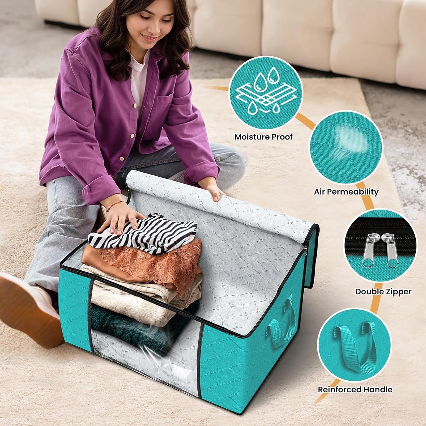 Fab totes 10 Pack Clothes Storage, Foldable Thick Fabric Blanket Storage Bags, Containers for Organizing Bedroom, Closet, Clothing, Comforter,Closet Organization with Handle,Green