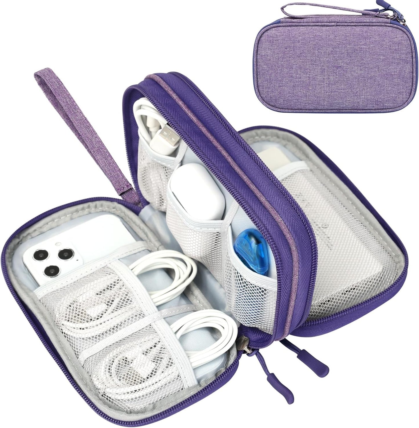 FYY Travel Cable Organizer Pouch Electronic Accessories Carry Case Portable Waterproof Double Layers All-in-One Storage Bag for Cord, Charger, Phone, Earphone Dark Purple