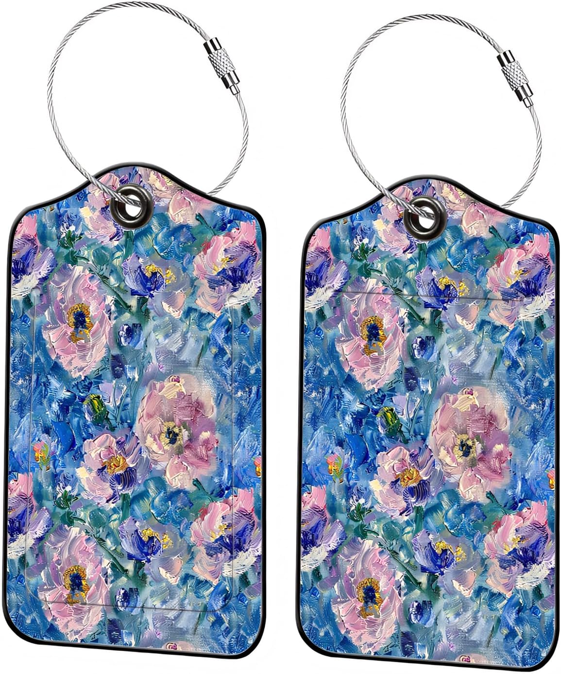 Luggage Tags for Suitcases, 2-Pack PU Leather for Cruise & Travel, Baggage ID Tags with Privacy Cover & Address Card, Durable Metal Ring, Kids Adults Travel Accessories, Blue Hued Impasto