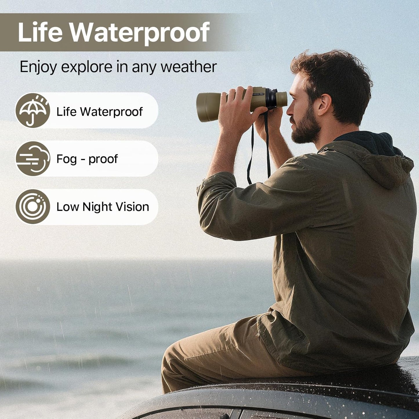 20x50 Binoculars for Adults with Smartphone Adapter - High Powered Binoculars for Bird Watching Hunting Hiking Concert Travel Theater with BAK4 Prism FMC Lens, Mud