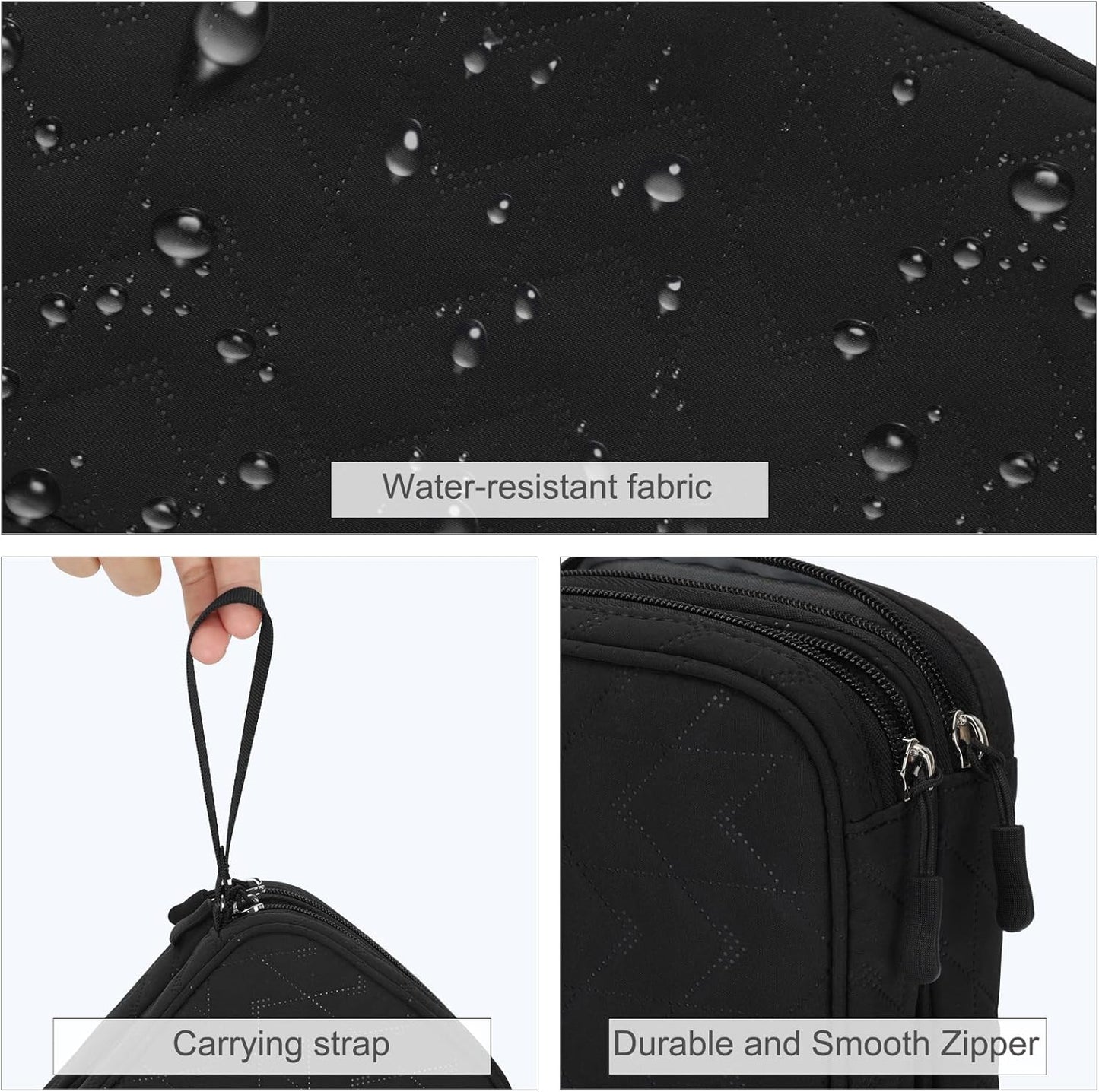 FYY Electronic Organizer, Large Travel Cable Organizer Bag Pouch Electronic Accessories Carry Case Portable Waterproof Double Layers All-in-One Storage Bag for Cable, Cord, Charger, Pattern Black